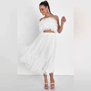 Iconic Perfection White Strapless Tulle Two-Piece Midi Dress